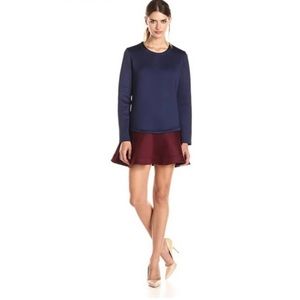 BCBGMaxazria Genesa Navy Blue Burgundy Flounce Hem Color Block Dress